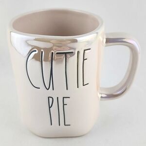 ⭐️2/ $50⭐️ Rae Dunn Artisan White Iridescent Coffee Mug Large Letters CUTIE PIE